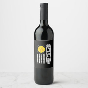 Softball Mum American Us Flag Vintage Mother's Day Wine Label