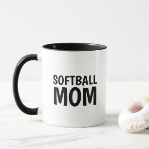 Softball Mum, black white Two-Tone Coffee Mug