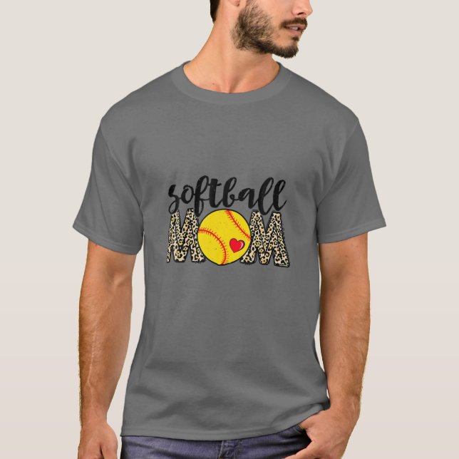Softball Mum Leopard Baseball Sports Lovers Mother T-Shirt (Front)