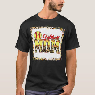 Softball Mum Leopard Bleached Mum Mama Mother's Da T-Shirt
