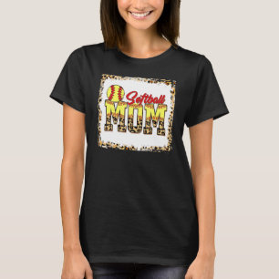 Softball Mum Leopard Bleached Mum Mama Mother's Da T-Shirt