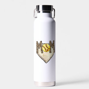 Softball Mum Leopard Home Plate Custom Number Water Bottle