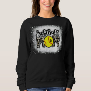 Softball Mum Leopard Print Bleached Distressed Tre Sweatshirt
