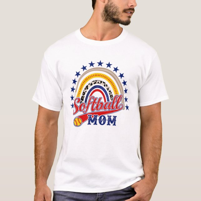 Softball Mum Leopard Rainbow Baseball Mum Mother's T-Shirt (Front)