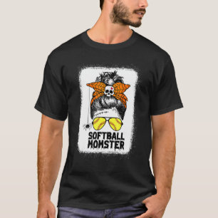 Softball Mum Life Messy Bun Halloween Women Softba T-Shirt