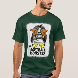 Softball Mum Life Messy Bun Halloween Women Softba T-Shirt