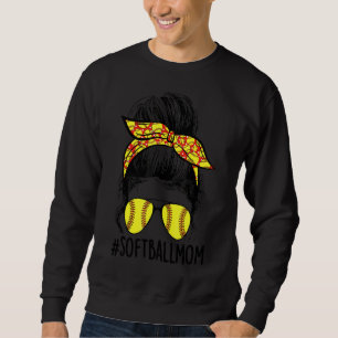 Softball Mum Messy Bun Mama Mother's Day Sporty Mo Sweatshirt