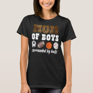 Softball Mum Of Boys Surrounded By Balls Leopard P T-Shirt