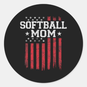 Softball Mum Proud American Flag Usa Patriot Patri Classic Round Sticker