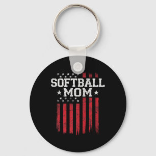 Softball Mum Proud American Flag Usa Patriot Patri Key Ring