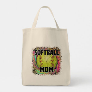 Softball Mum Tie Dye Leopard Print Yellow Ball Tote Bag
