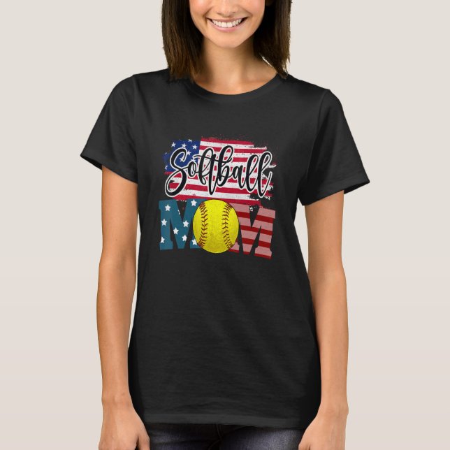 Softball Mum Usa American Flag T-Shirt (Front)