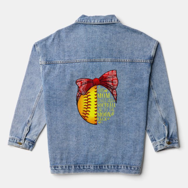 Softball  Mum Women Pitcher Catcher Girls  Denim Jacket (Back)