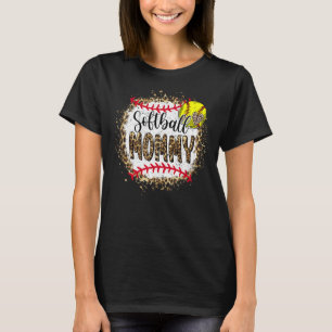 Softball Mummy Leopard Bleached Mother's Day Game T-Shirt