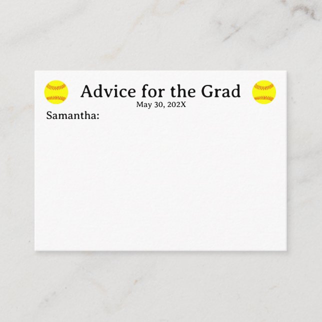 Softball Name Date Graduation Advice Cards (Front)