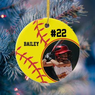Softball Name Jersey Number Photo Keepsake Ceramic Tree Decoration