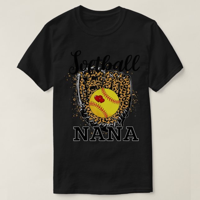 Softball Nana Leopard Game Day Gift For Mother Pla T-Shirt (Design Front)