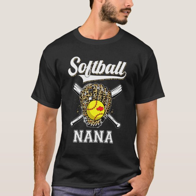 Softball Nana Life Ball Leopard Game Day Mothers D T-Shirt (Front)