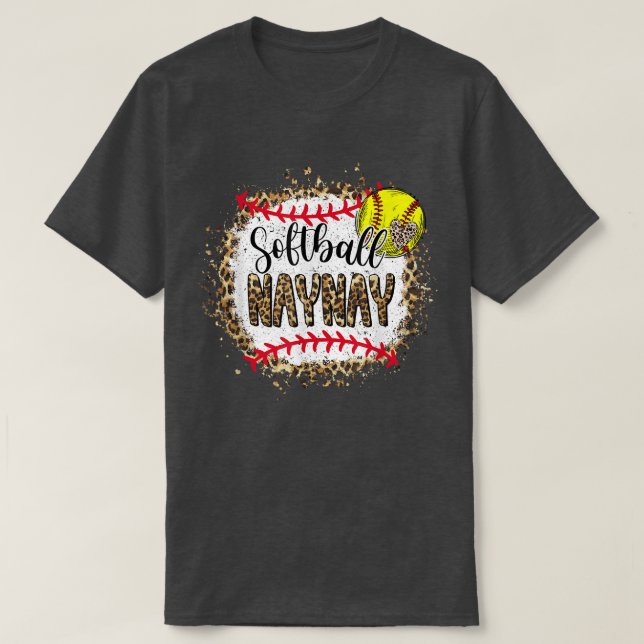 Softball Naynay leopard bleached mothers day game  T-Shirt (Design Front)