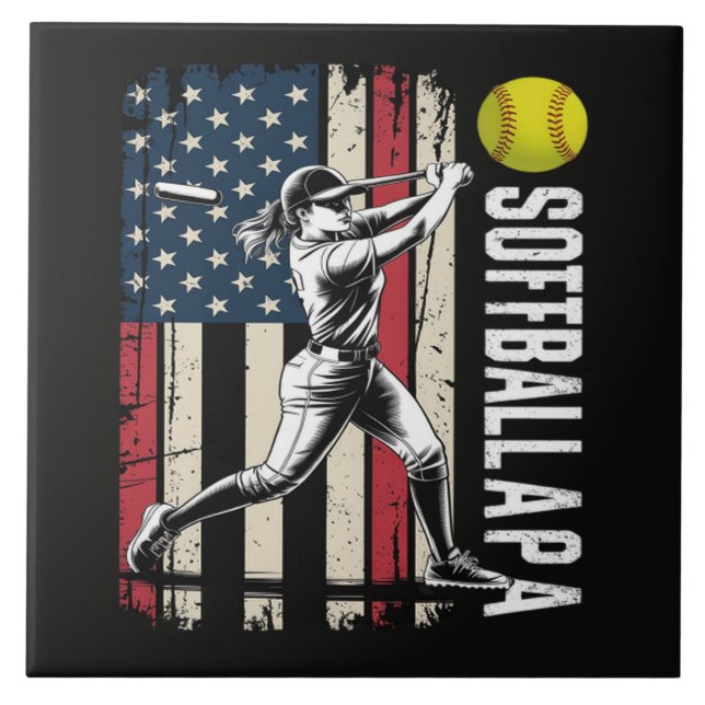 Softball Papa American US Flag Tile (Front)