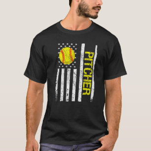 Softball Pitcher American USA Flag T-Shirt