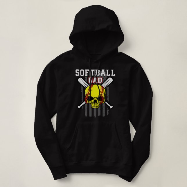 Softball Pitcher Hitter Catcher Skull Dad Vintage  Hoodie (Design Front)