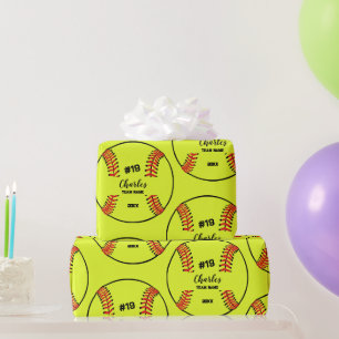 Softball Player Custom Name Number & Team Wrapping Paper