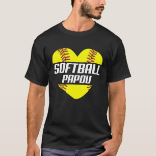 Softball Player Family Gifts Softball Papou Heart T-Shirt