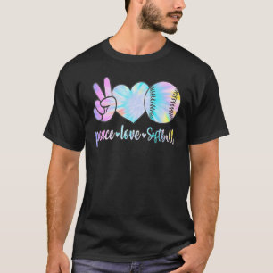 Softball Player Girls Peace Love Tie Dye Softball T-Shirt