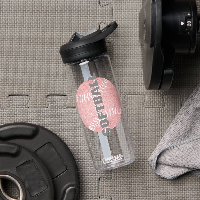 Softball player name jersey number girly pink water bottle (Gym)