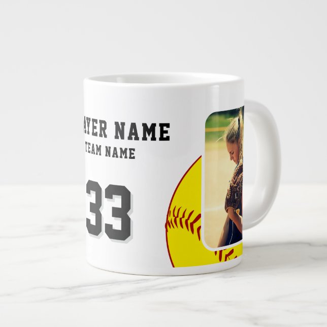 Softball Player Name Number Team 2 Photos Large Coffee Mug (Front Right)