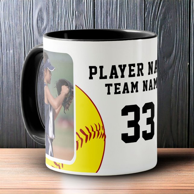 Softball Player Name Number Team 2 Photos Mug (Creator Uploaded)