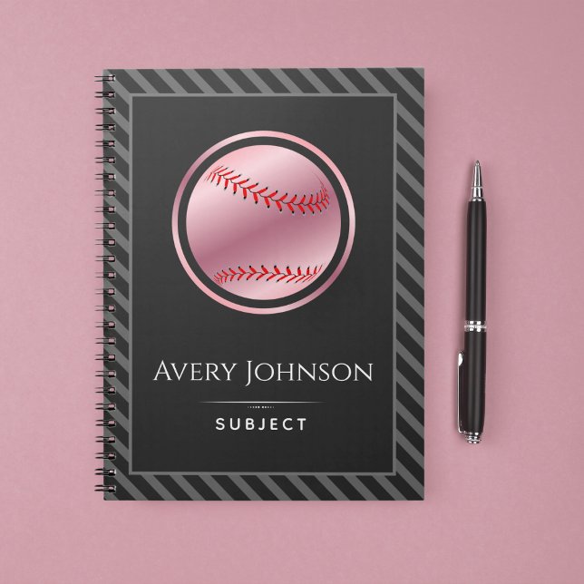 Softball Player Name Subject Elegant Striped Grey Notebook (Creator Uploaded)