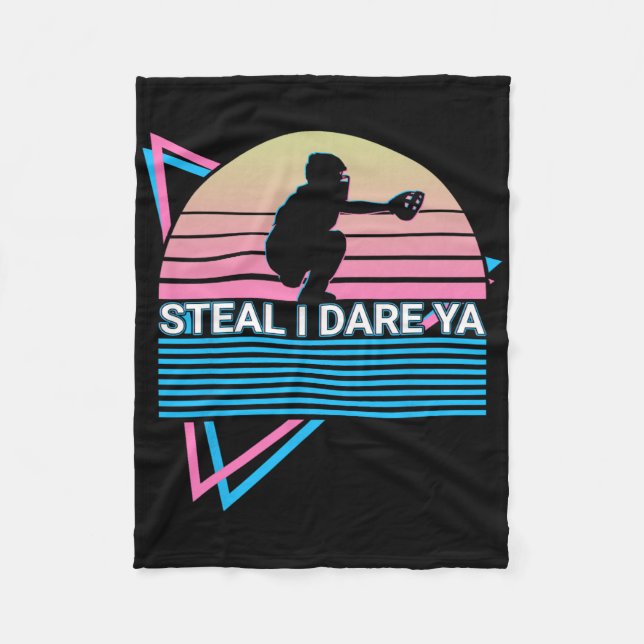 Softball Player Retro Steal I Dare Ya  Fleece Blanket (Front)