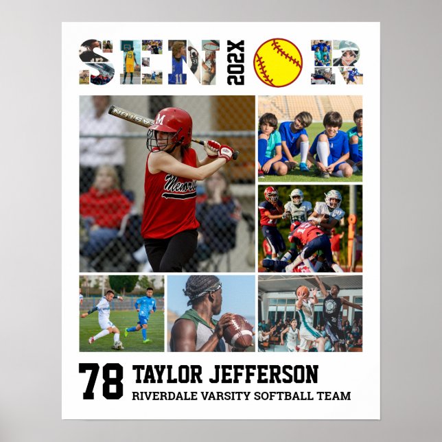 Softball Player Senior Night Sports Photo Collage Poster (Front)