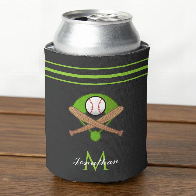 Softball Player Team Name Custom Text Striped Ball Can Cooler (Creator Uploaded)