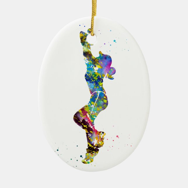 Softball Playing Girl Ceramic Tree Decoration (Front)