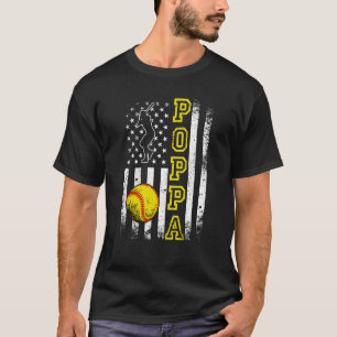 Softball Poppa American Flag Vintage Softball T-Shirt