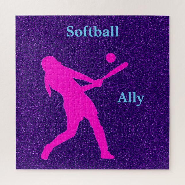 Softball Purple Glitter Girls Jigsaw Puzzle (Vertical)