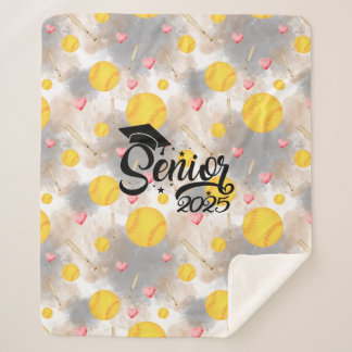 Softball senior graduation gift watercolor splash sherpa blanket