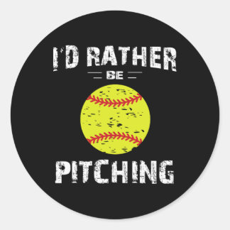 Softball Shirts For Girls Pitcher, I'd Rather Be P Classic Round Sticker