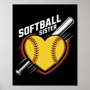 Softball Sister Life Fastpitch Heart With Bat Grap Poster