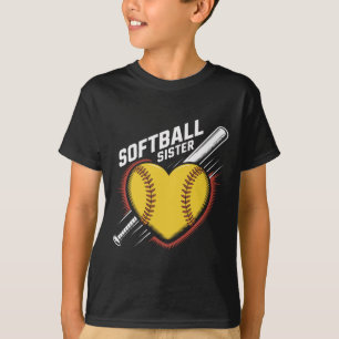 Softball Sister Life Fastpitch Heart With Bat Grap T-Shirt
