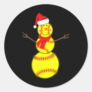 Softball Snowman Christmas Santa Hat Scarf Matchin Classic Round Sticker