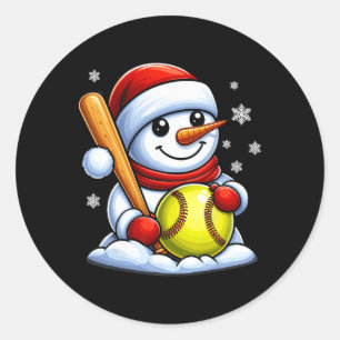 Softball Snowman Santa Hat Christmas Xmas Boys Gir Classic Round Sticker