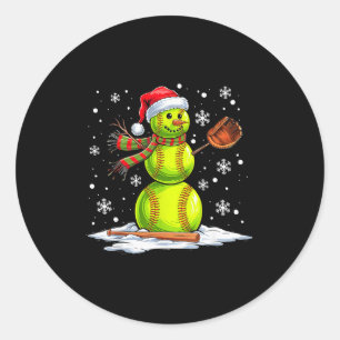 Softball Snowman Softball Player Santa Hat Christm Classic Round Sticker
