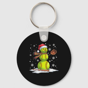Softball Snowman Softball Player Santa Hat Christm Key Ring