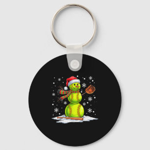 Softball Snowman Softball Player Santa Hat Christm Key Ring