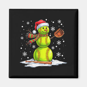 Softball Snowman Softball Player Santa Hat Christm Magnet