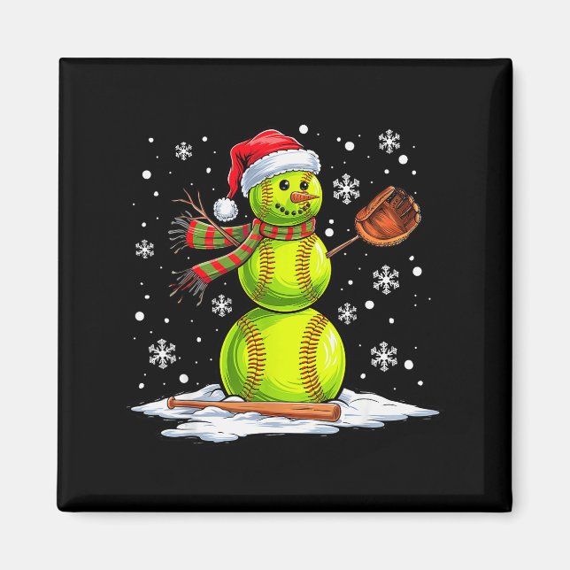 Softball Snowman Softball Player Santa Hat Christm Magnet (Front)